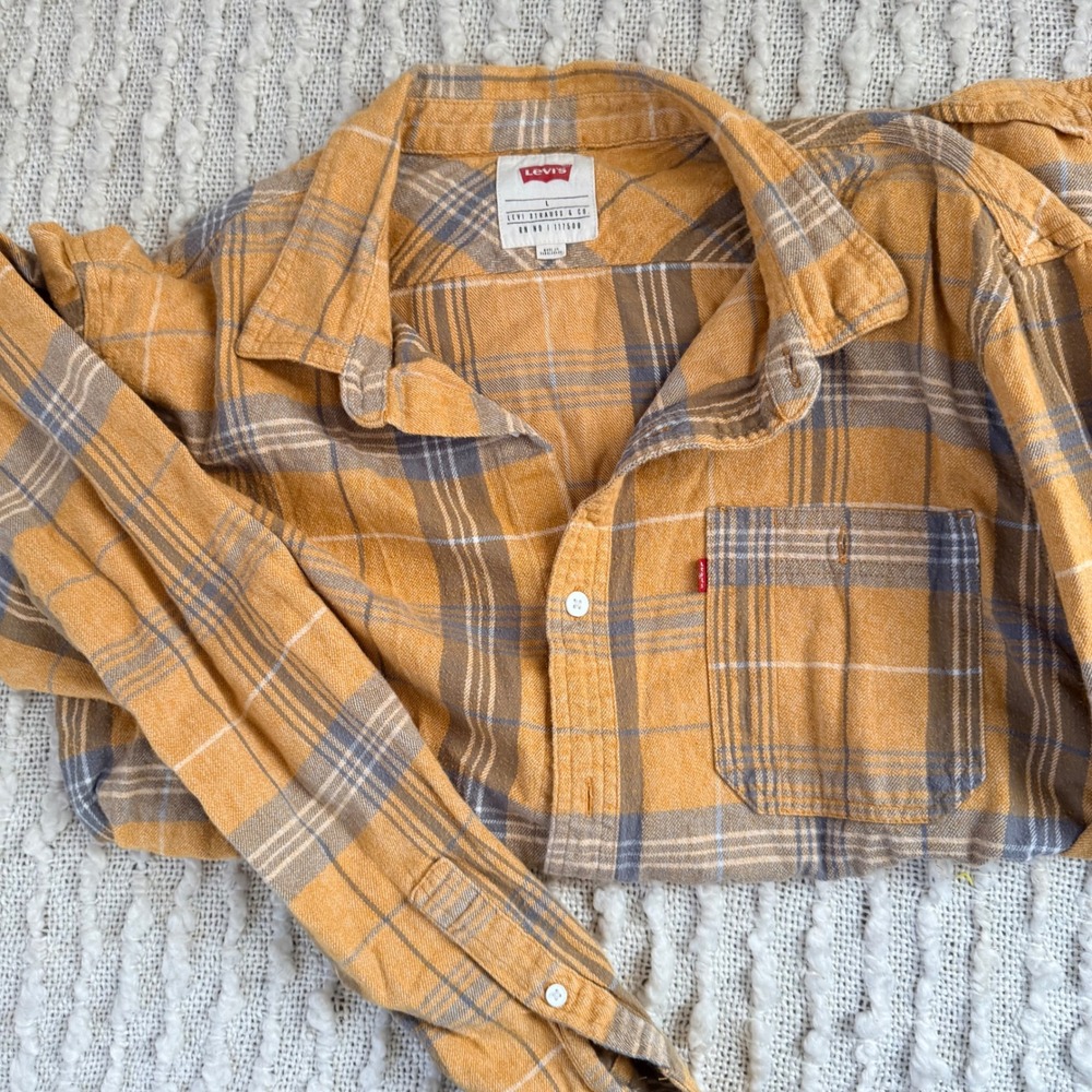 Levi Strauss & Co Plaid Long Sleeve Button Up Shirt Yellow Blue Size L - Picture 3 of 4